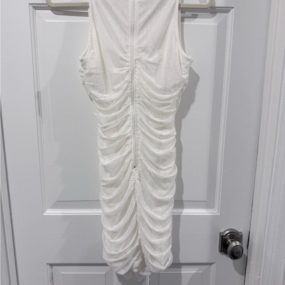 Lulu's White Mesh Ruched Sleeveless Mock Neck Bodycon Mini Dress Size S - Picture 4 of 13